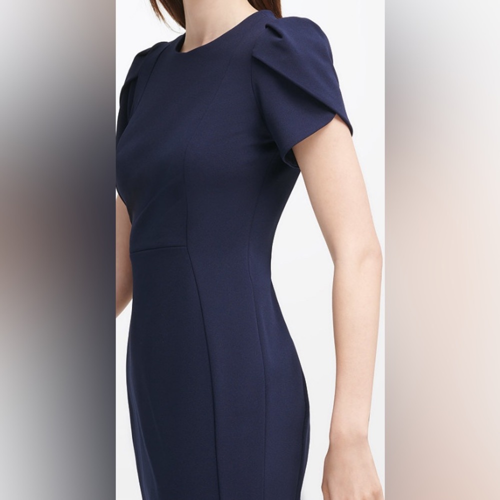 Navy Tulip-Sleeve Sheath Dress by Calvin Klein Size 10